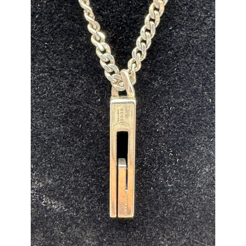 GUCCI Necklace Cut Out G Bar Sterling Silver Unisex Kihei Chain new w/ Box Pouch - Picture 3 of 10